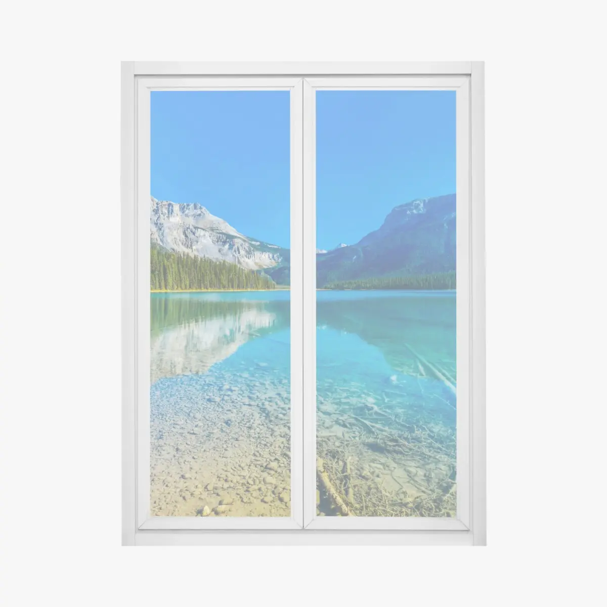 Fensteraufkleber türkises alpensee mit bergreflexionen – Pixers®