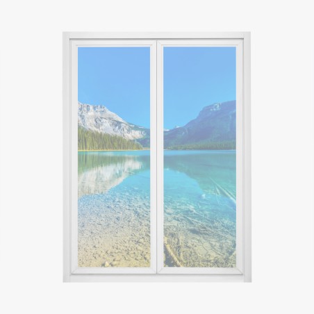 Fensteraufkleber türkises alpensee mit bergreflexionen – Pixers®