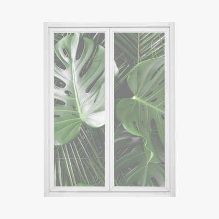 Fensteraufkleber üppige monstera-blätter – Pixers®