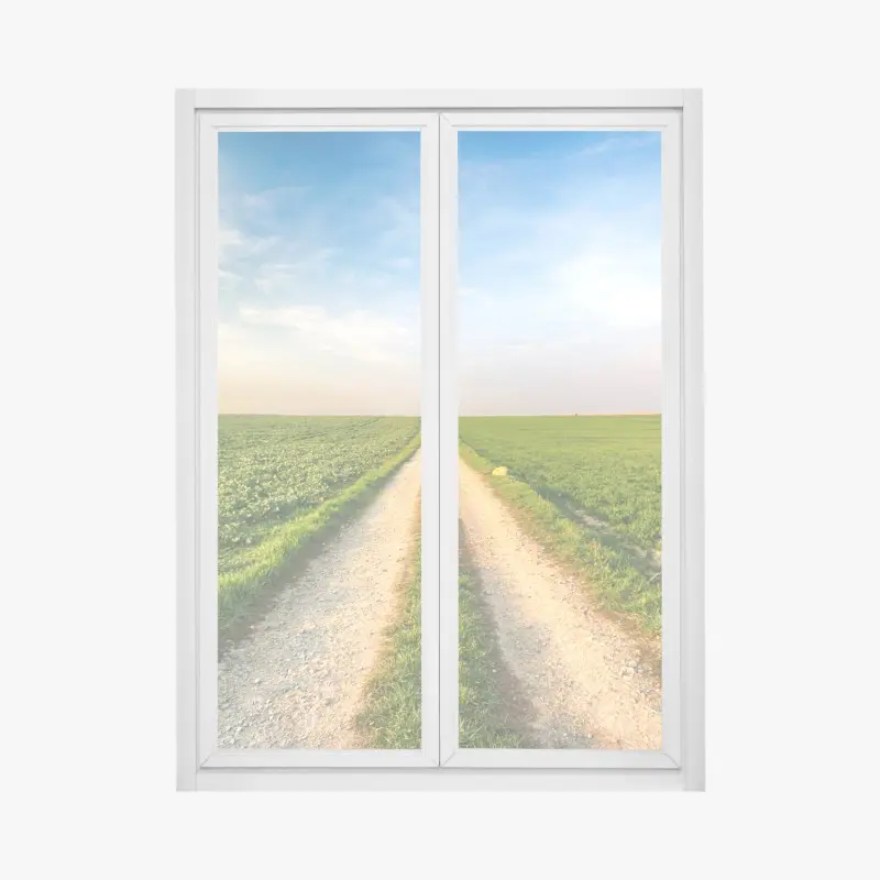 Fensteraufkleber feldweg durch grüne felder