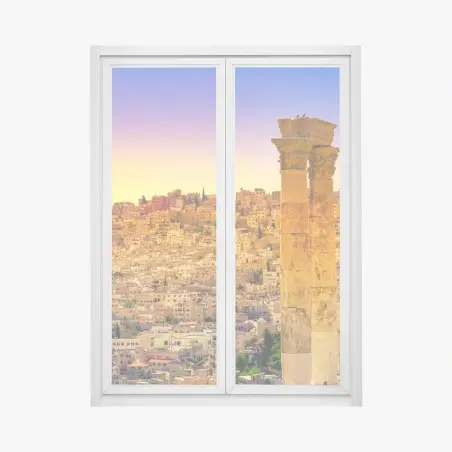Fensteraufkleber goldene Amman skyline mit antiken säulen – Pixers®