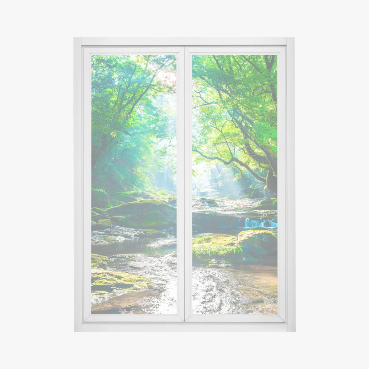 Fensteraufkleber sonnendurchfluteter waldbach mit moosbedeckten steinen – Pixers®