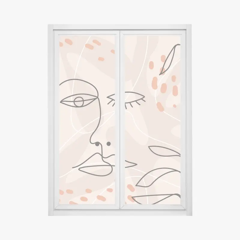 Fensteraufkleber pastell linienzeichnungen gesichter