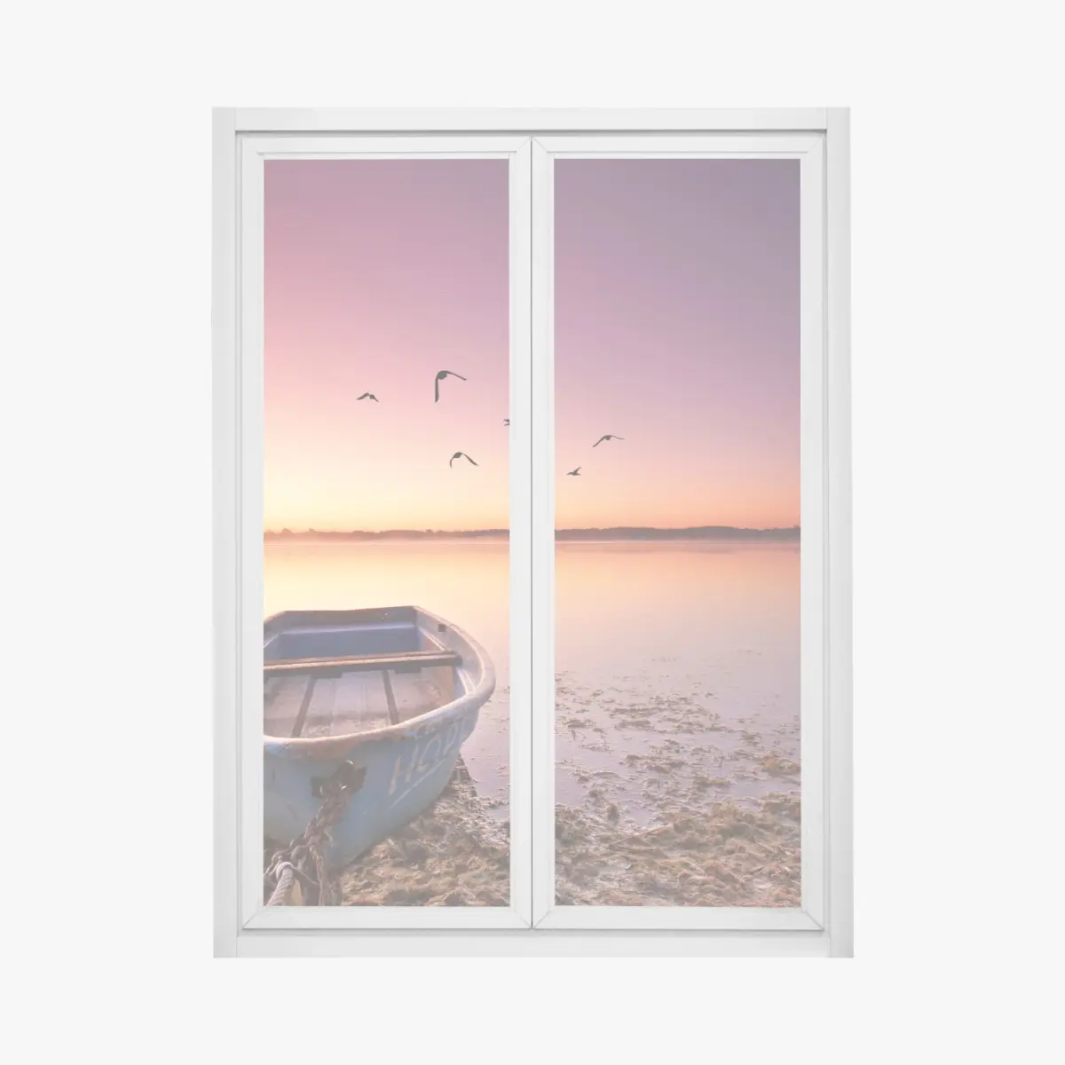 Fensteraufkleber friedliche bootsstimmung im abendlicht – Pixers®
