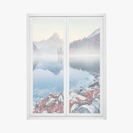 Fensteraufkleber nebliger herbstmorgen am Obersee, Schweizer Alpen – Pixers®