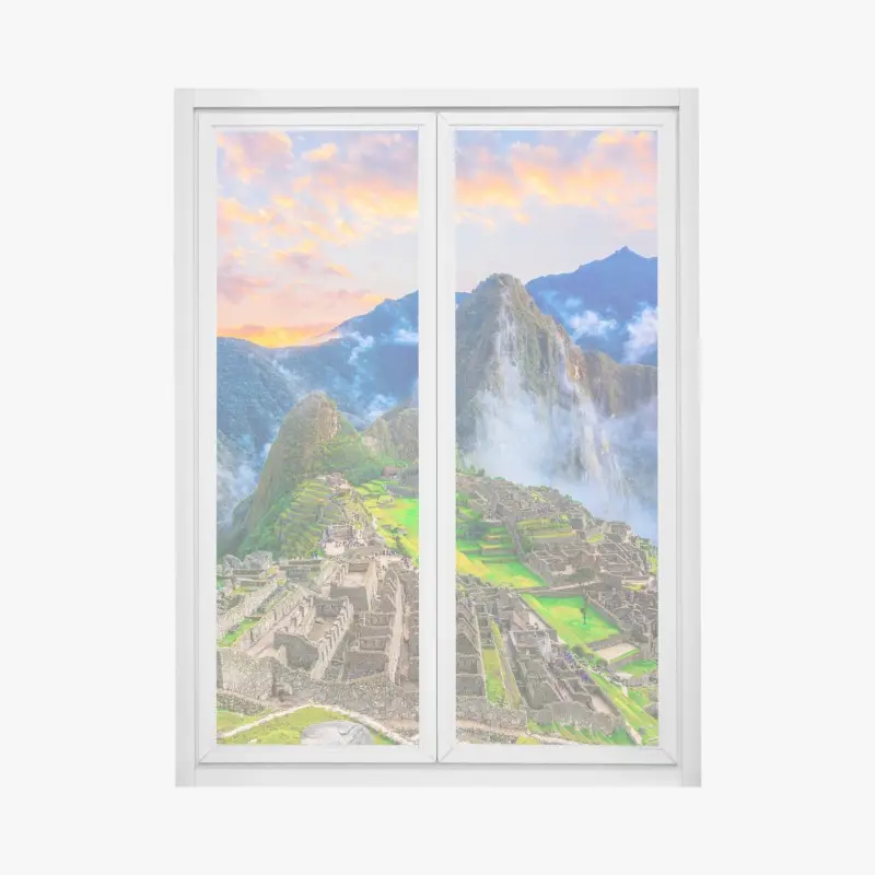 Fensteraufkleber sonnenuntergang über Machu Picchu antike Inka-zitadelle