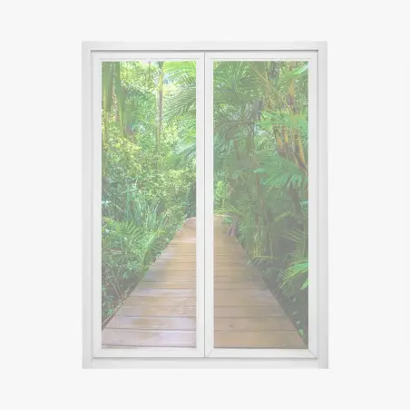 Fensteraufkleber mangrovensteg durch üppigen grünen dschungel – Pixers®