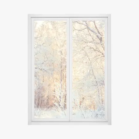 Fensteraufkleber wintersonne im verschneiten wald – Pixers®