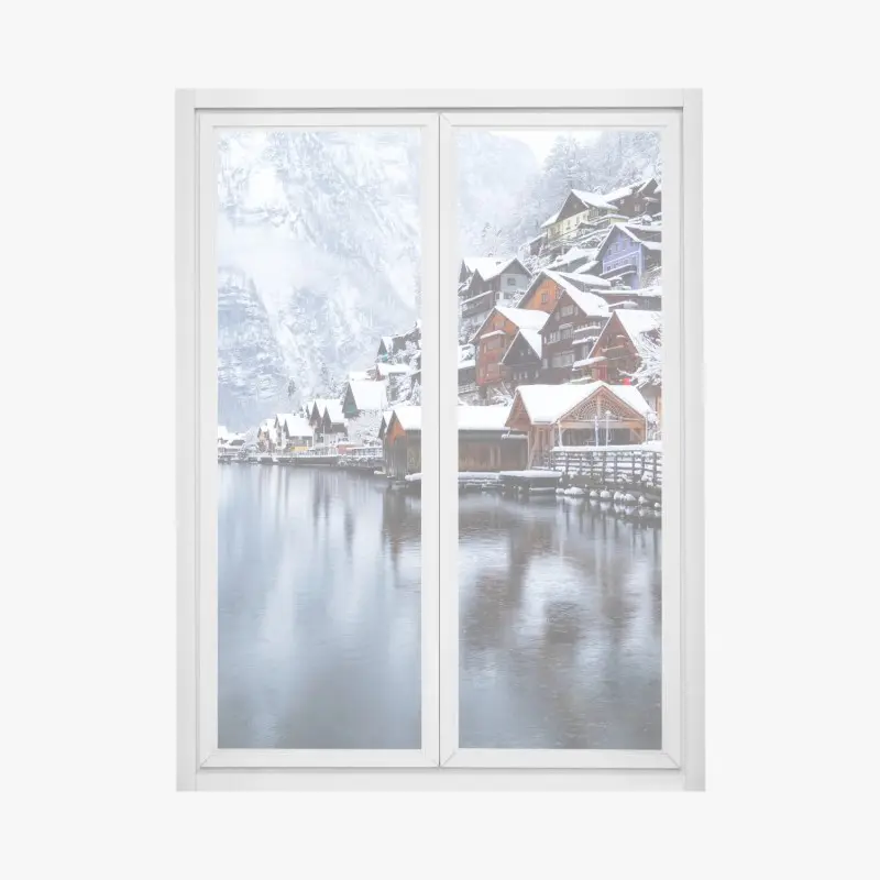 Fensteraufkleber verschneites Hallstatt am see