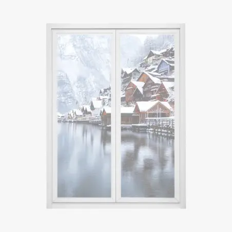 Fensteraufkleber verschneites Hallstatt am see – Pixers®