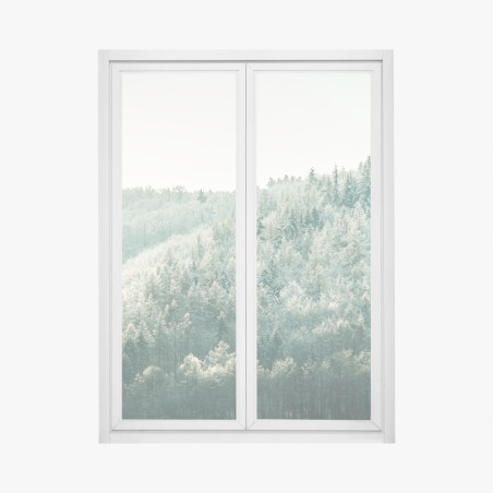 Fensteraufkleber nebliger reifbedeckter wald – Pixers®