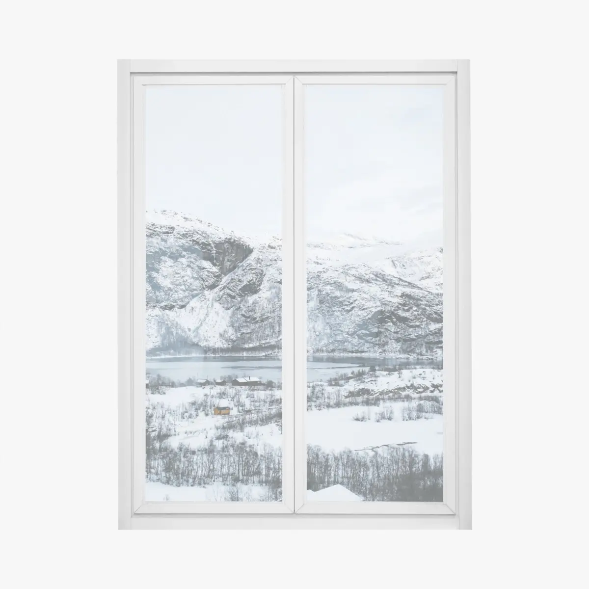 Fensteraufkleber ruhige winterliche berglandschaft über zugefrorenem see – Pixers®