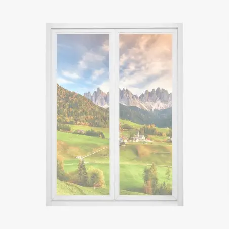 Fensteraufkleber herbstlicher sonnenuntergang über Santa Maddalena, Dolomiten – Pixers®