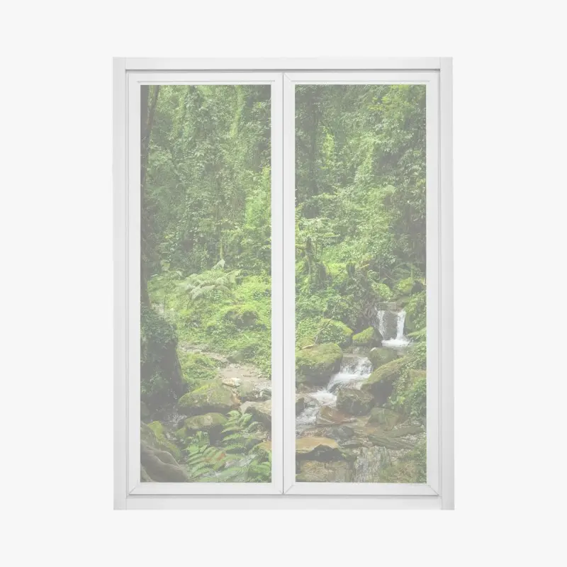 Fensteraufkleber üppiger grüner waldwasserfall