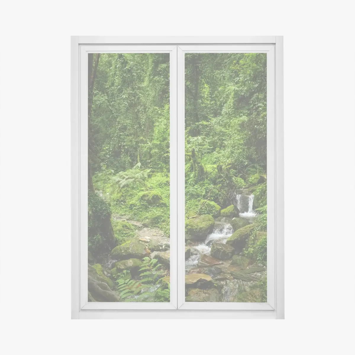 Fensteraufkleber üppiger grüner waldwasserfall – Pixers®