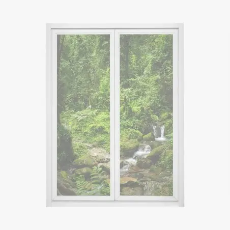 Fensteraufkleber üppiger grüner waldwasserfall – Pixers®