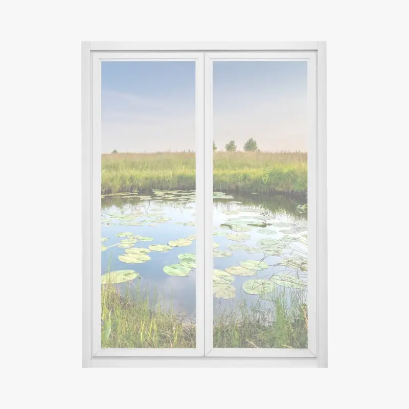 Fensteraufkleber ruhiger seerosen-teich in der wiese