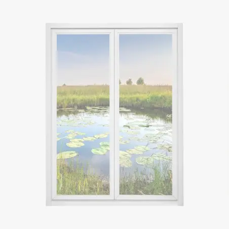 Fensteraufkleber ruhiger seerosen-teich in der wiese – Pixers®