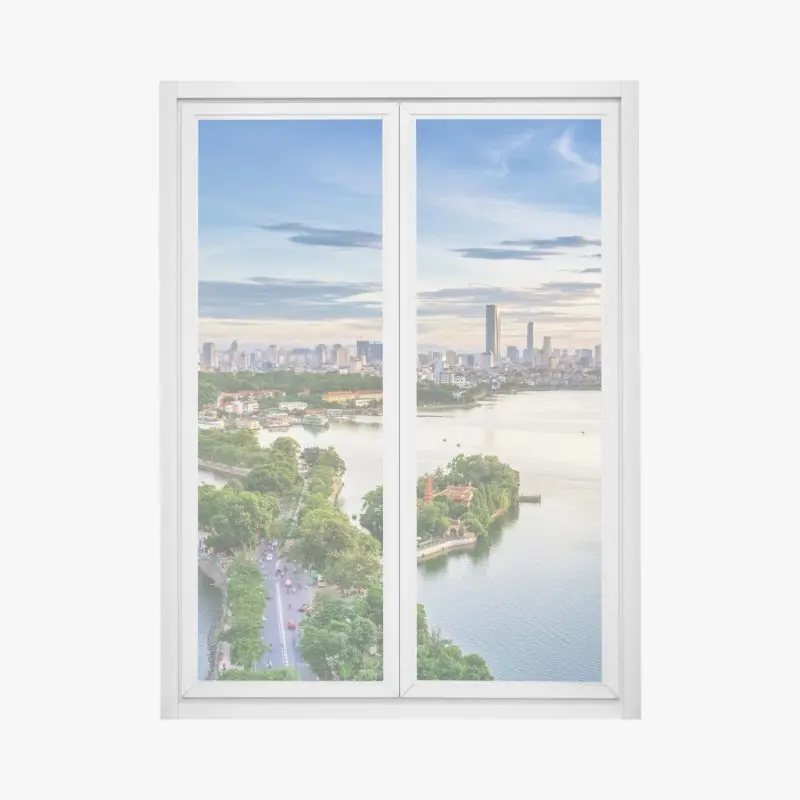 Fensteraufkleber ruhige städtische panorama am see