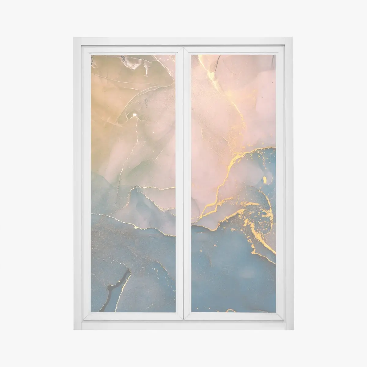 Fensteraufkleber blaues und goldenes abstraktes marmormotiv – Pixers®