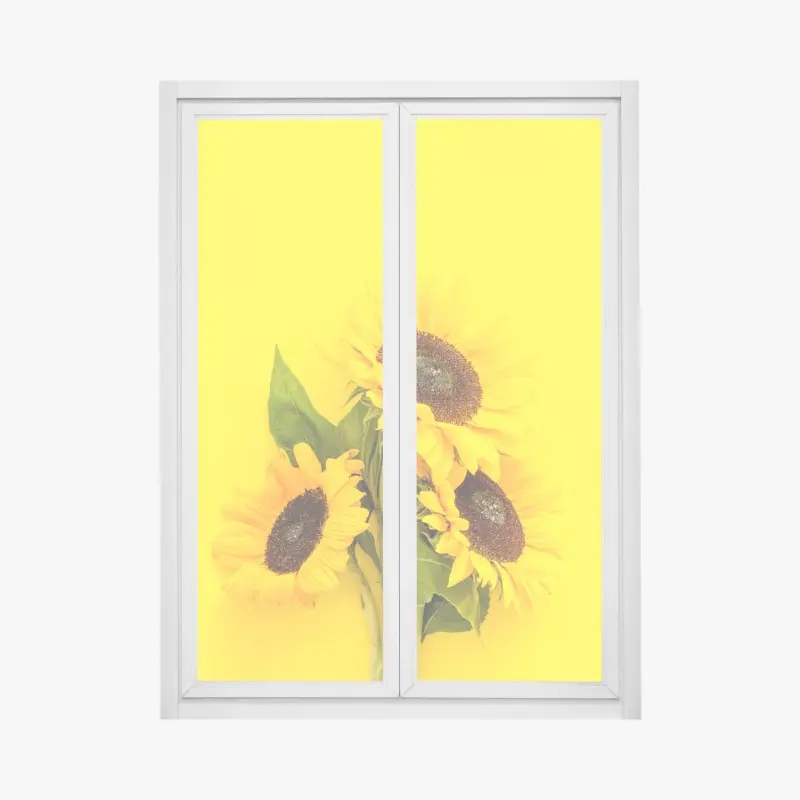 Fensteraufkleber leuchtender sonnenblumenstrauß auf gelbem hintergrund