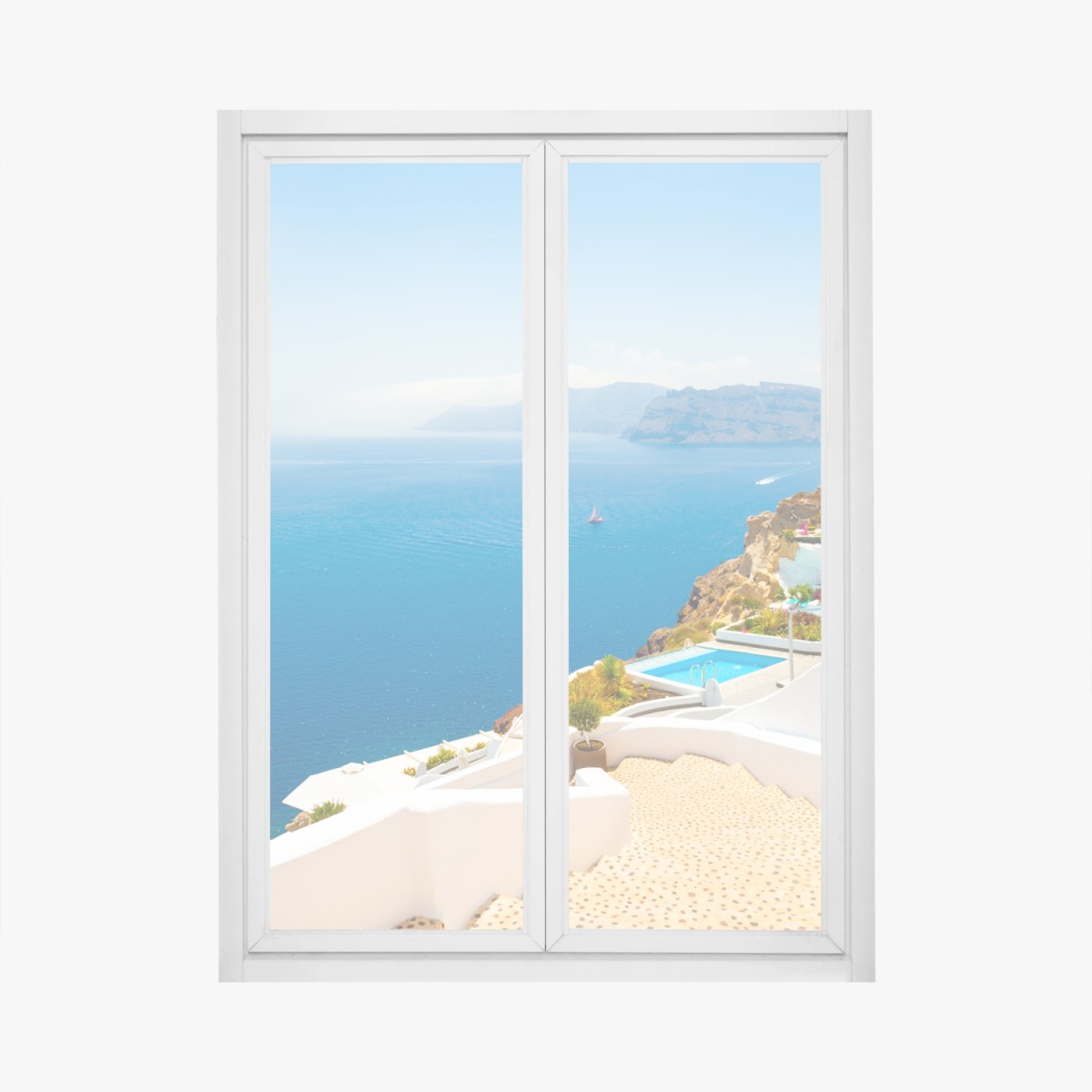 Fensteraufkleber Santorini küstenblick mit weißer architektur – Pixers®