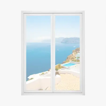 Fensteraufkleber Santorini küstenblick mit weißer architektur – Pixers®
