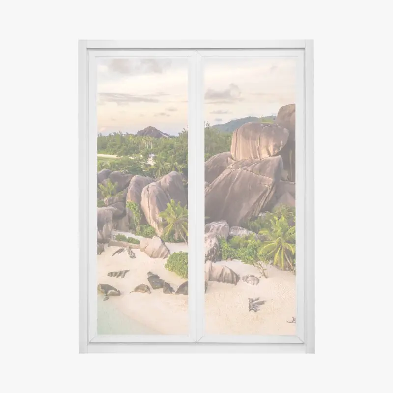 Fensteraufkleber Anse d'Argent tropischer granitstrand