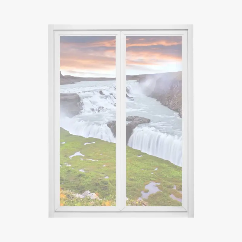 Fensteraufkleber panoramablick auf den wasserfall Gullfoss