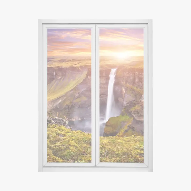Fensteraufkleber Haifoss wasserfall bei sonnenuntergang