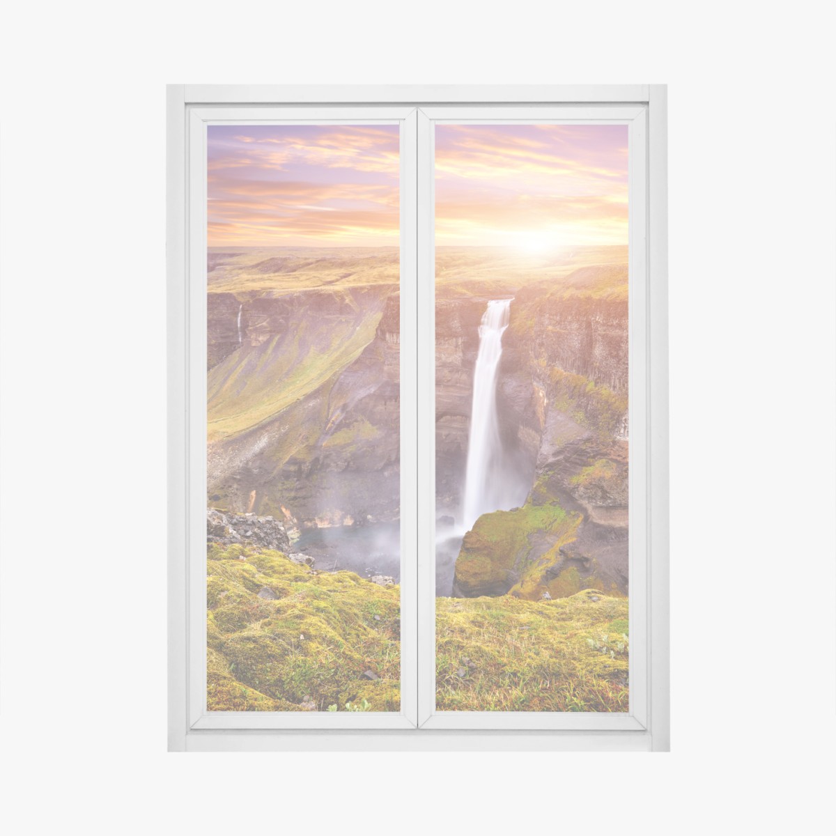 Fensteraufkleber Haifoss wasserfall bei sonnenuntergang – Pixers®