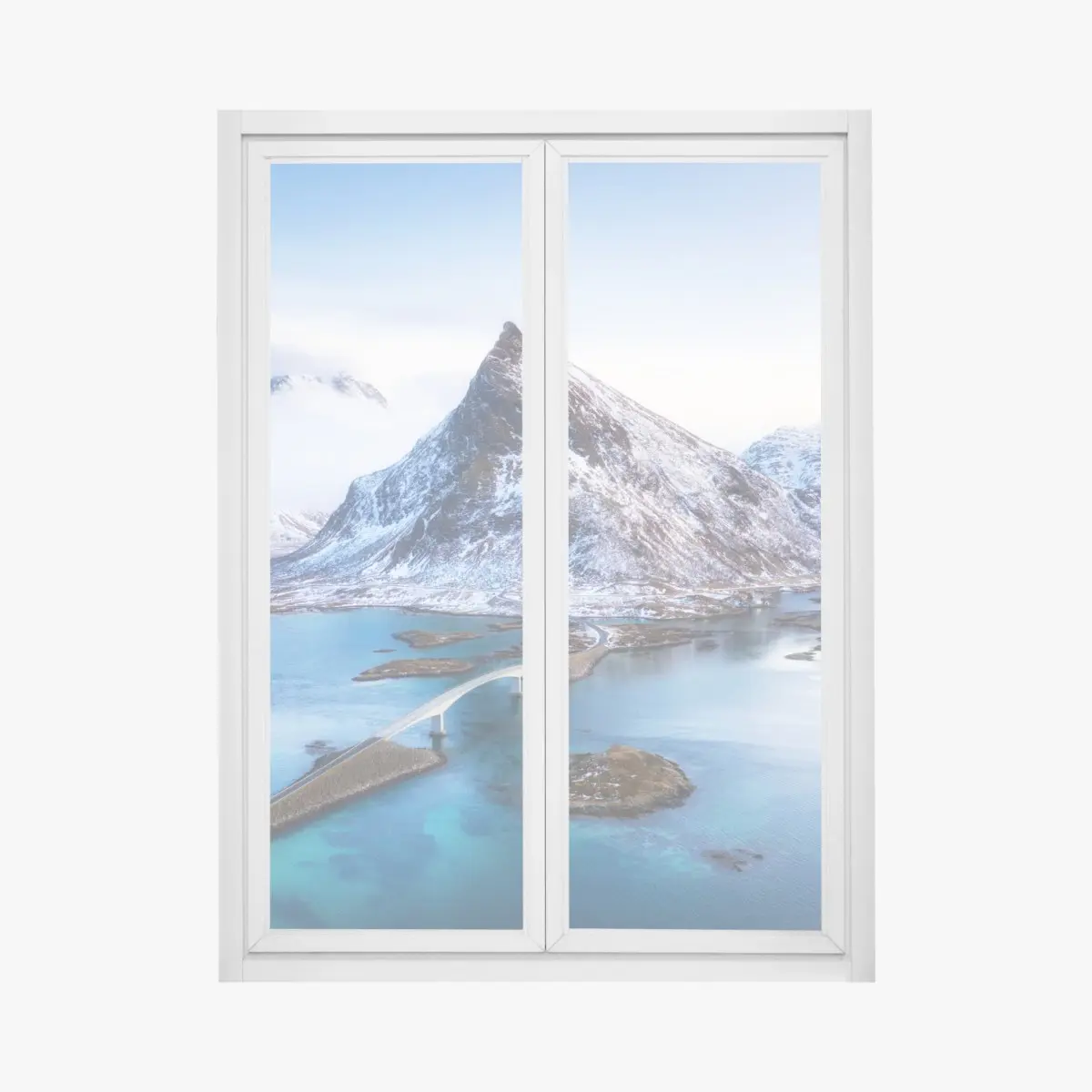 Fensteraufkleber Lofoten brücke und berg aus der luft – Pixers®