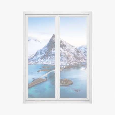 Fensteraufkleber Lofoten brücke und berg aus der luft – Pixers®
