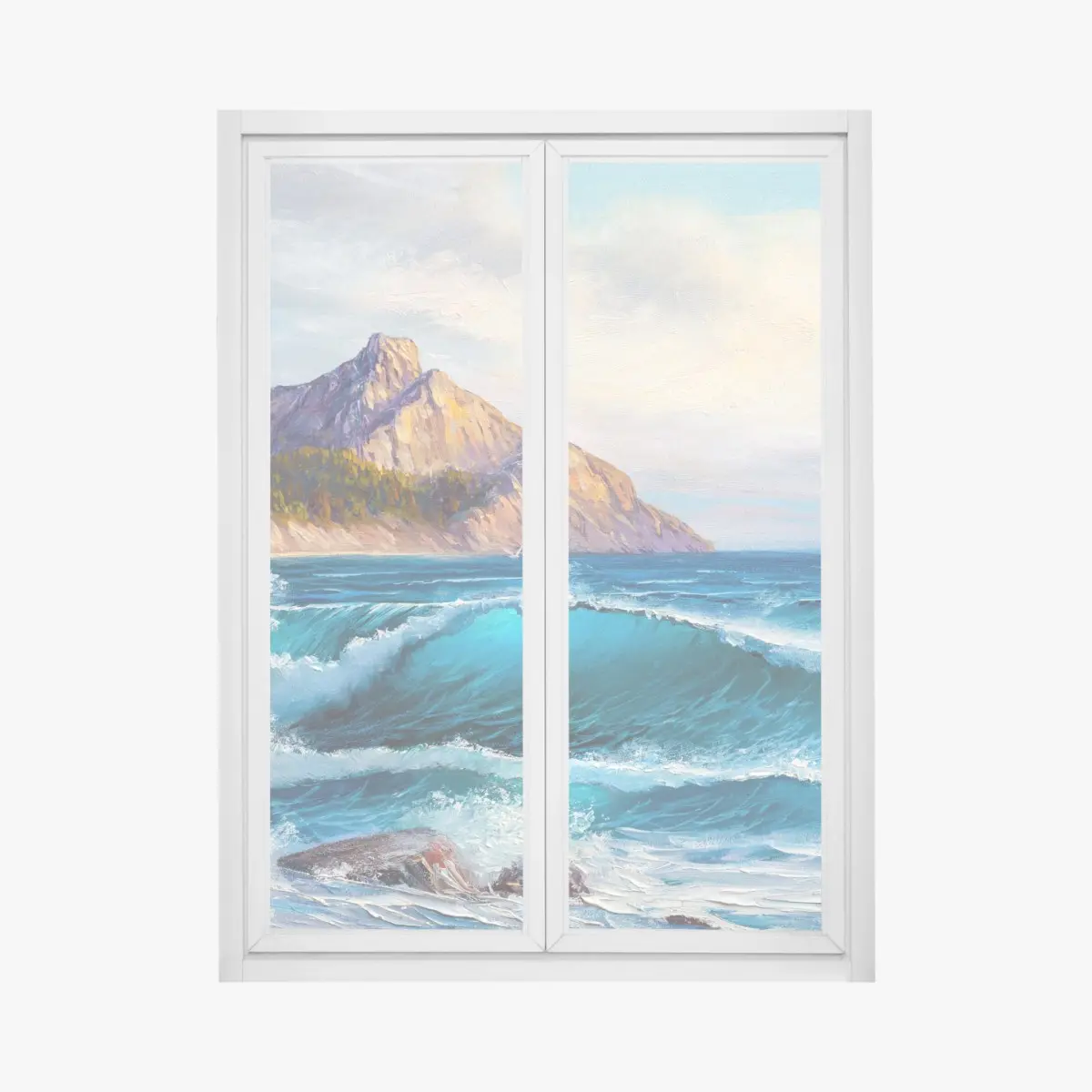Fensteraufkleber türkisblaue welle - meereslandschaft in öl – Pixers®