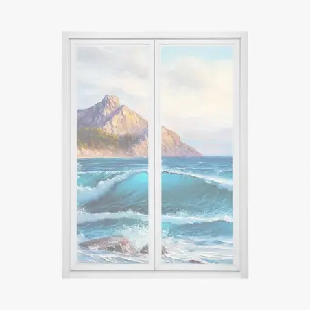Fensteraufkleber türkisblaue welle - meereslandschaft in öl – Pixers®