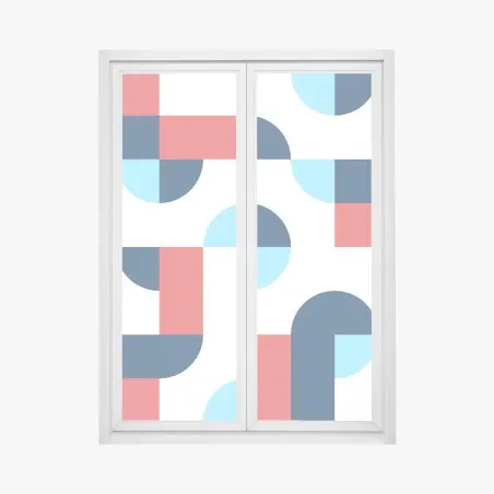 Fensteraufkleber mutiges geometrisches muster in dunkelblau und koralle – Pixers®