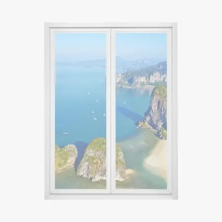 Fensteraufkleber türkise insel- und klippenlandschaft – Pixers®