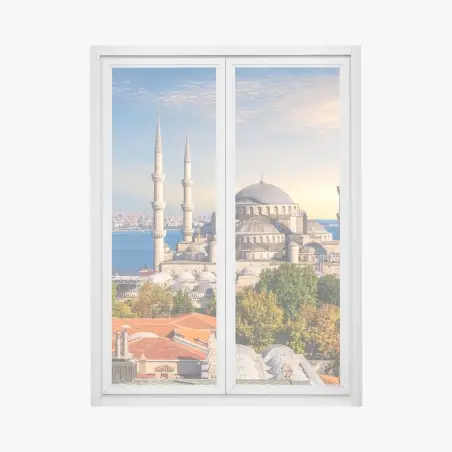 Fensteraufkleber Istanbul mit der Blauen Moschee bei Sonnenuntergang – Pixers®