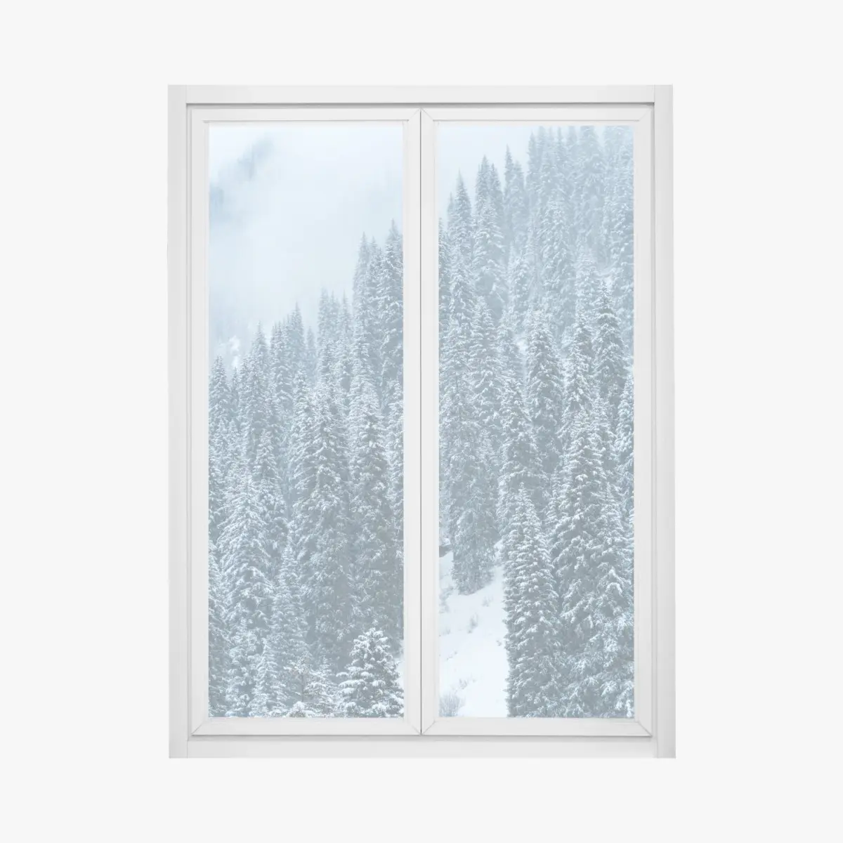 Fensteraufkleber nebeliger schneebedeckter kiefernwald – Pixers®