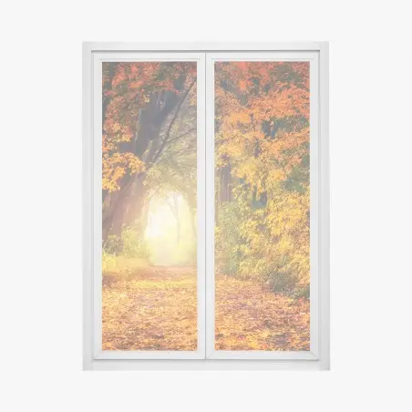 Fensteraufkleber herbstlicher waldpfad im goldenen licht – Pixers®