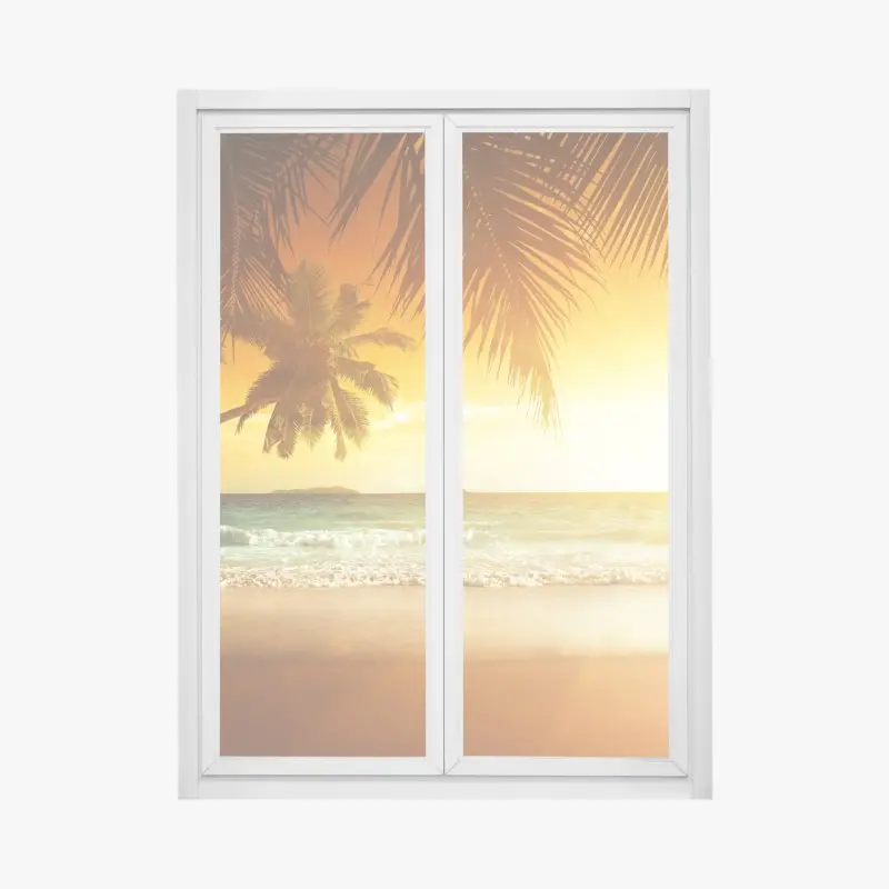 Fensteraufkleber goldener sonnenuntergang an einem strand in der Karibik