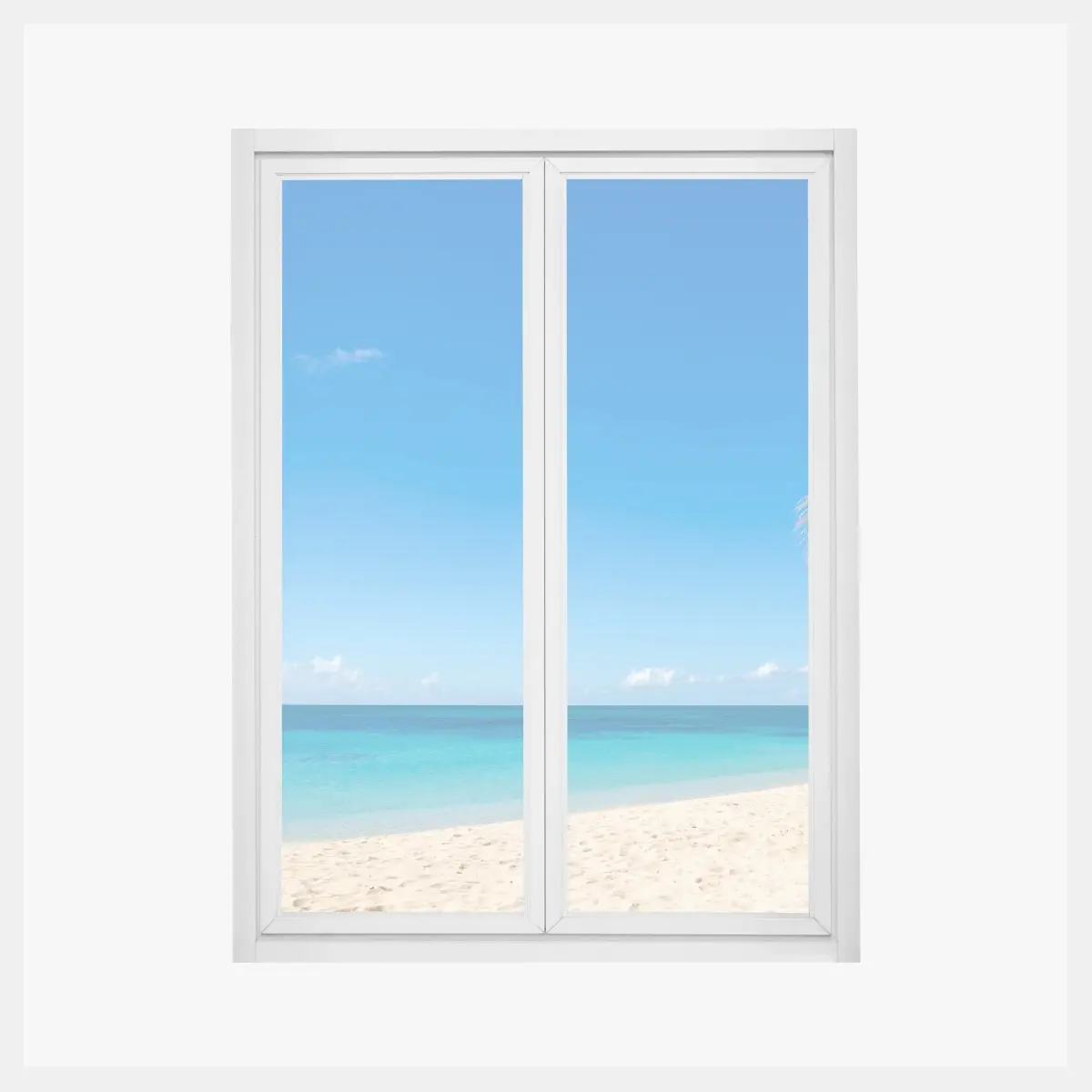 Fensteraufkleber tropischer strand mit türkiswasser und palme – Pixers®