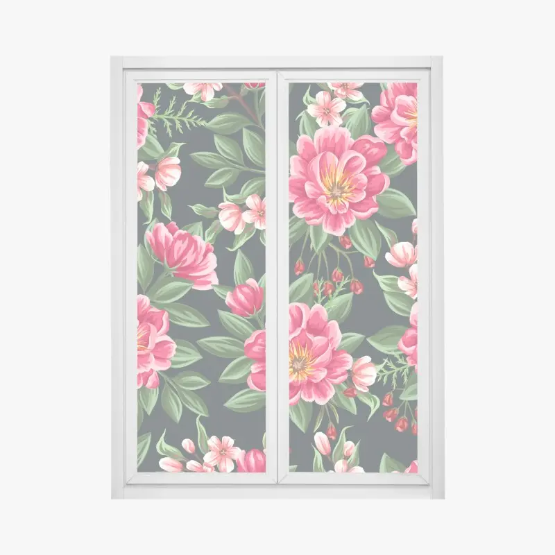 Fensteraufkleber rosa aquarell blumenmuster auf dunklem hintergrund