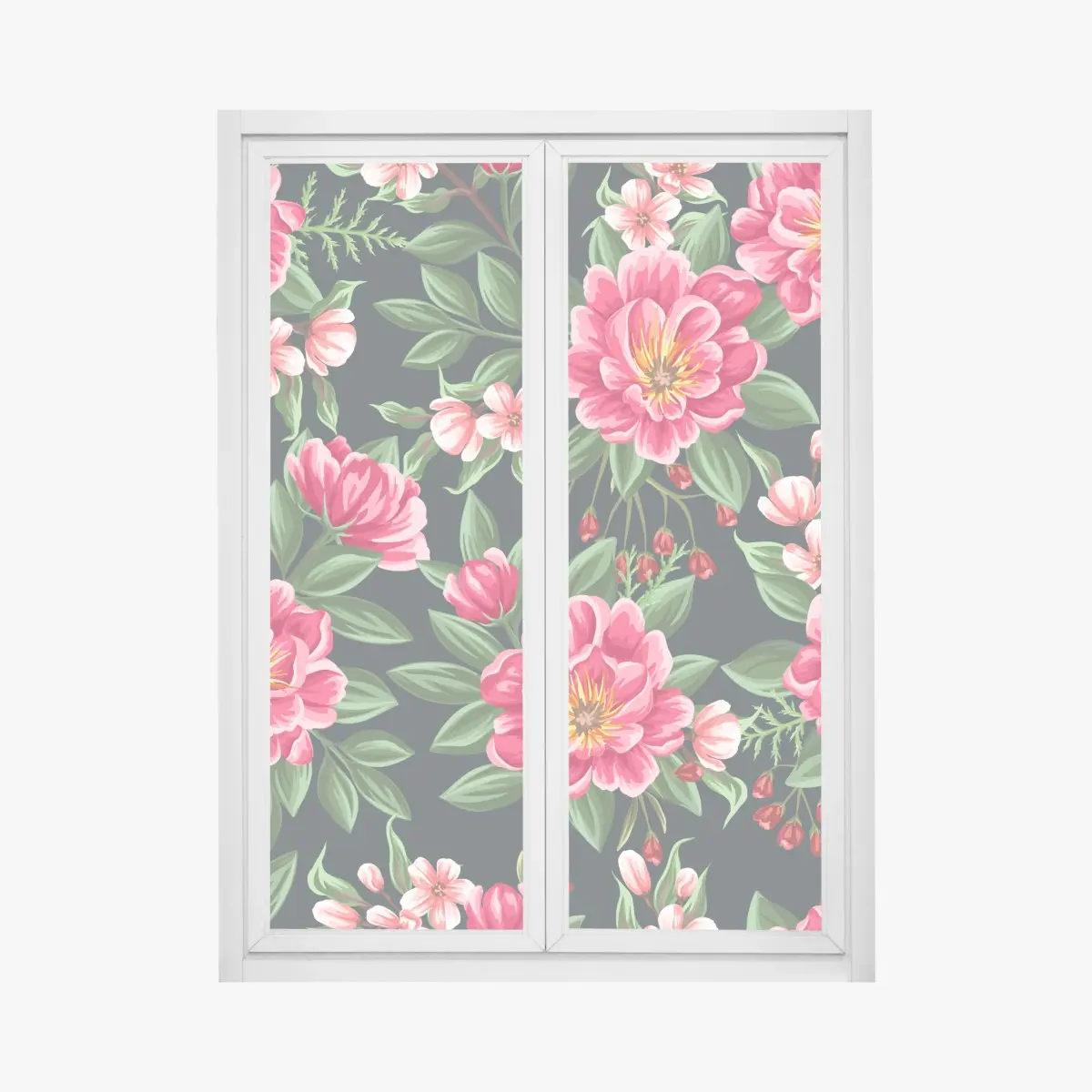 Fensteraufkleber rosa aquarell blumenmuster auf dunklem hintergrund – Pixers®