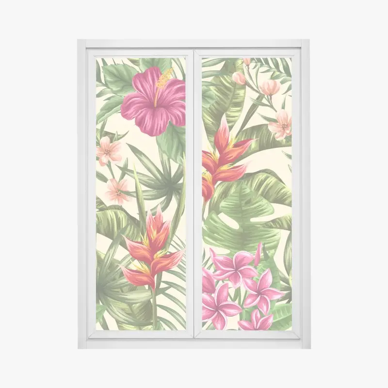 Fensteraufkleber tropisches blumenmuster mit hibiskus und plumeria