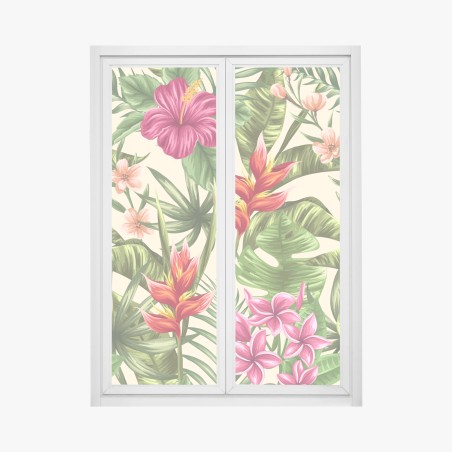 Fensteraufkleber tropisches blumenmuster mit hibiskus und plumeria – Pixers®