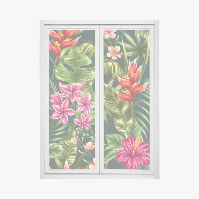 Fensteraufkleber tropisches hibiskus- und plumeria-blumenmuster