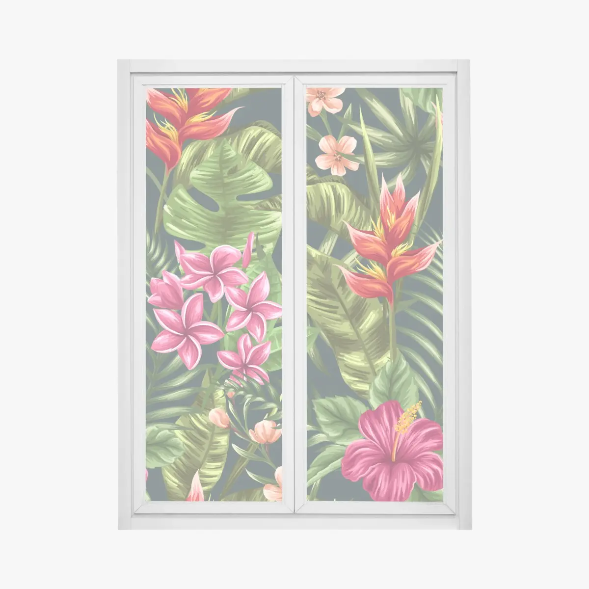 Fensteraufkleber tropisches hibiskus- und plumeria-blumenmuster – Pixers®