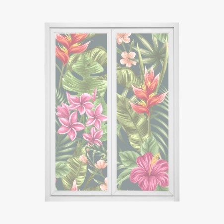 Fensteraufkleber tropisches hibiskus- und plumeria-blumenmuster – Pixers®