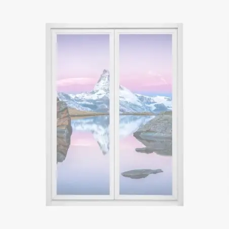 Fensteraufkleber sanfte alpine spiegelung bei dämmerung – Pixers®